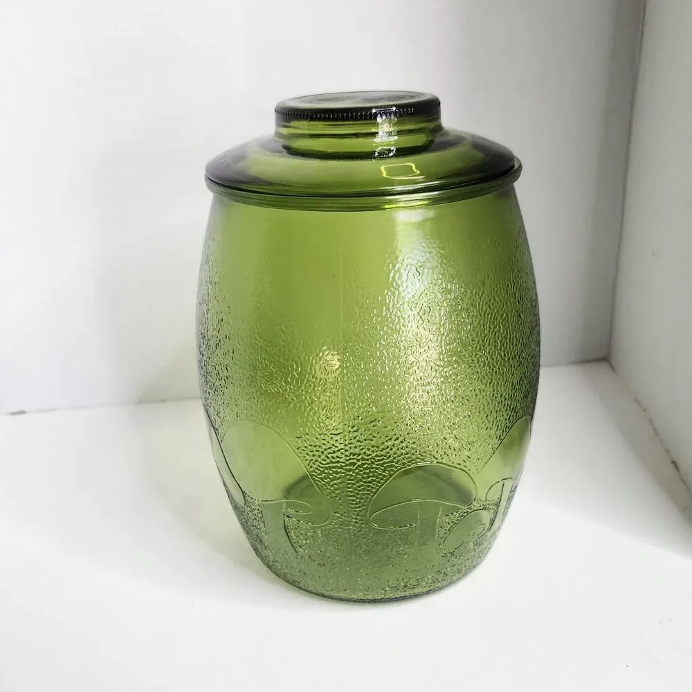 Vintage Bartlett Collins 70s Mushroom Green Glass Retro Canister with Lid